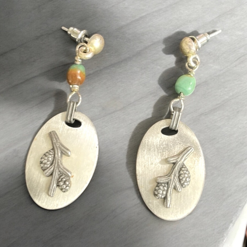 Pine Cone & Turquoise Handcrafted Earrings, Nature lover gift, beautiful jewelry